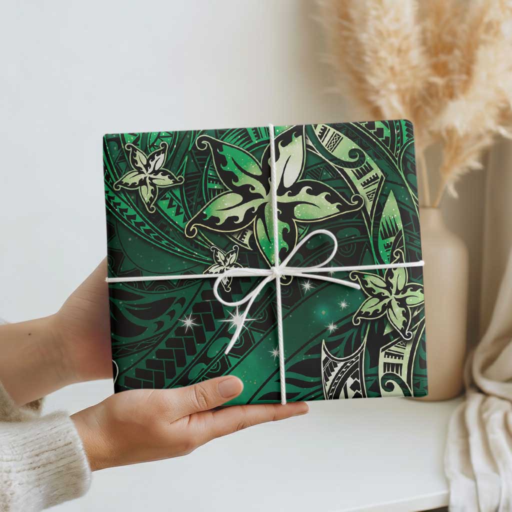 Hawaii Makahiki Season Wrapping Paper Floral Tribal Tattoo Green Galaxy LT05 - Polynesian Pride