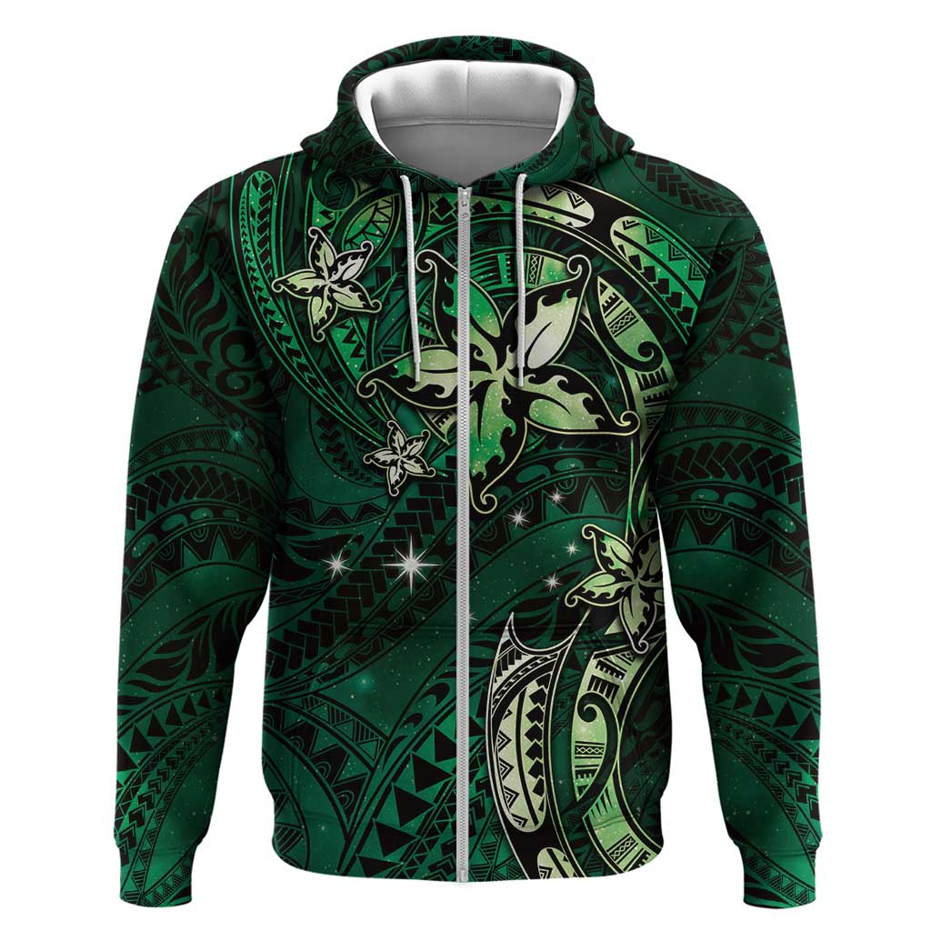 Hawaii Makahiki Season Zip Hoodie Floral Tribal Tattoo Green Galaxy