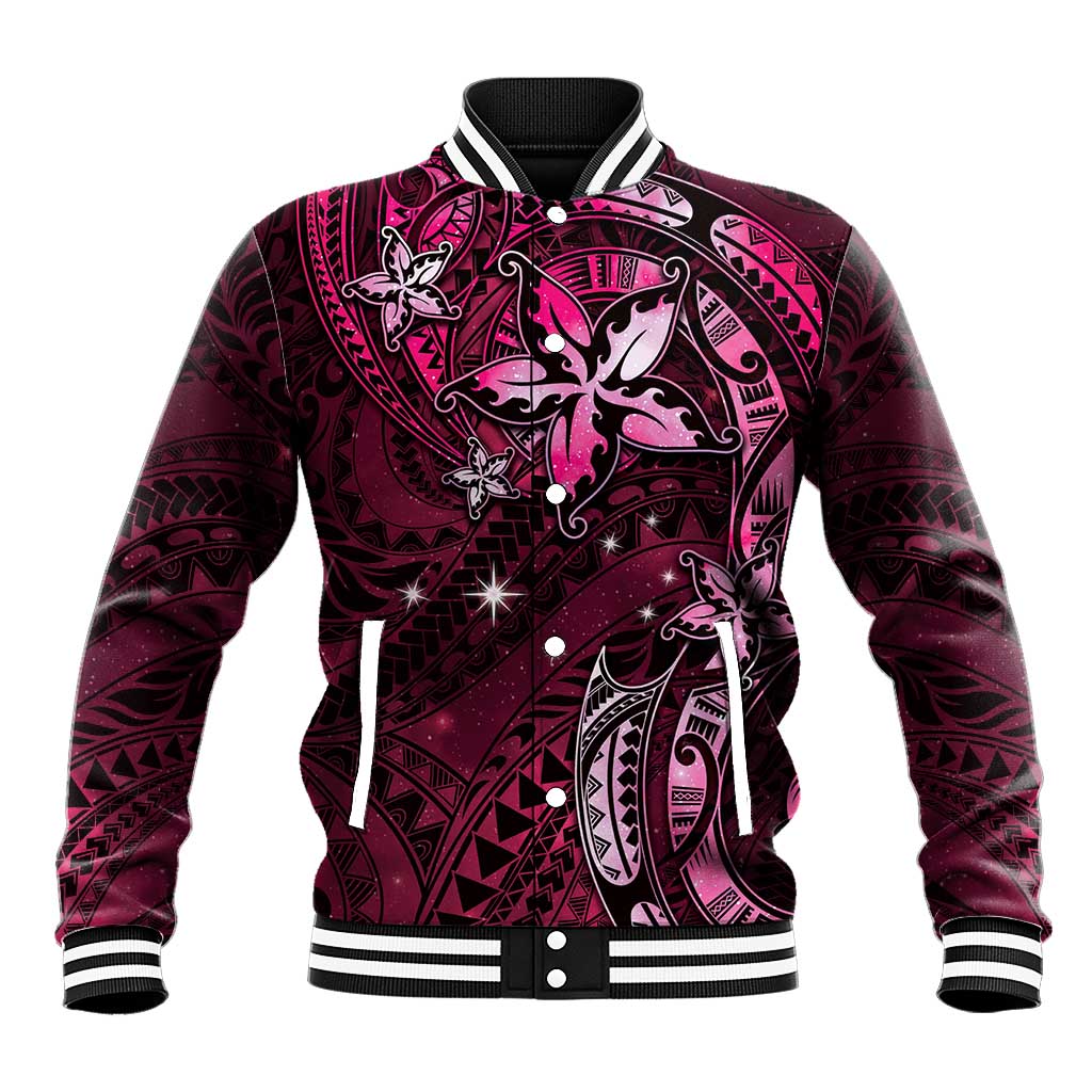 Hawaii Makahiki Season Baseball Jacket Floral Tribal Tattoo Pink Galaxy LT05 Unisex Pink - Polynesian Pride