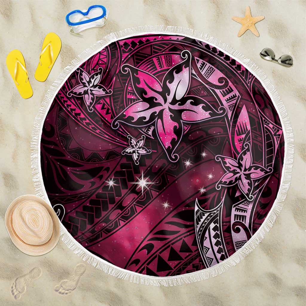 Hawaii Makahiki Season Beach Blanket Floral Tribal Tattoo Pink Galaxy