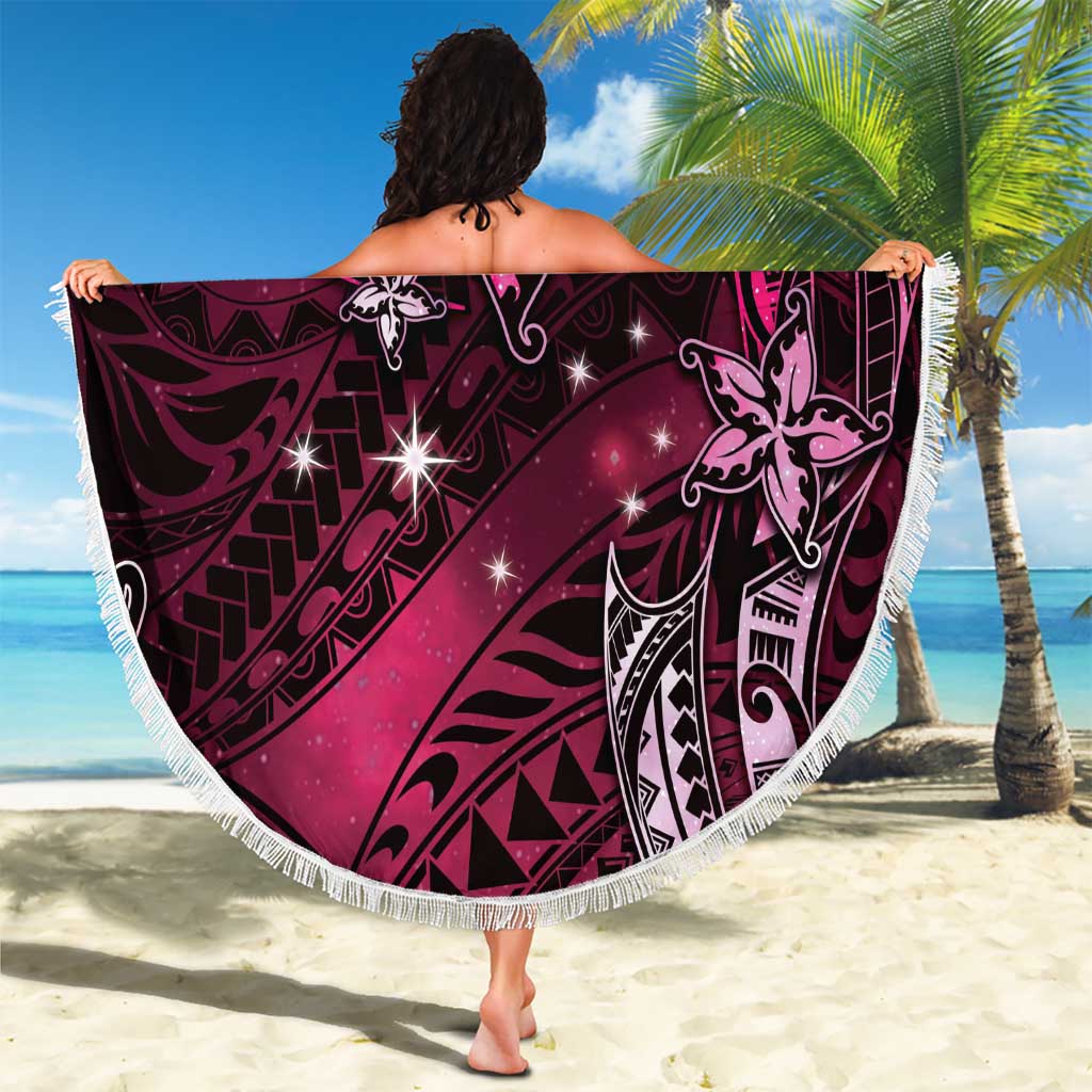 Hawaii Makahiki Season Beach Blanket Floral Tribal Tattoo Pink Galaxy LT05 - Polynesian Pride