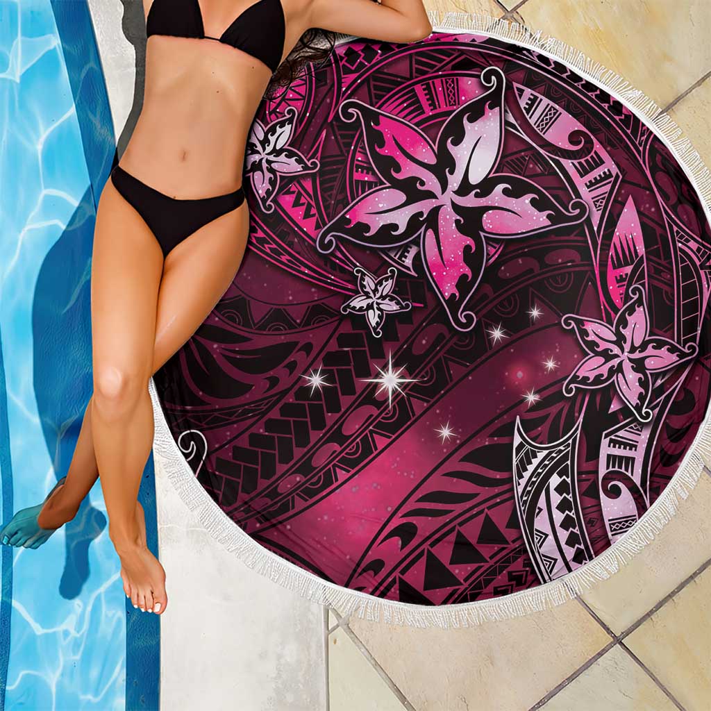 Hawaii Makahiki Season Beach Blanket Floral Tribal Tattoo Pink Galaxy LT05 - Polynesian Pride