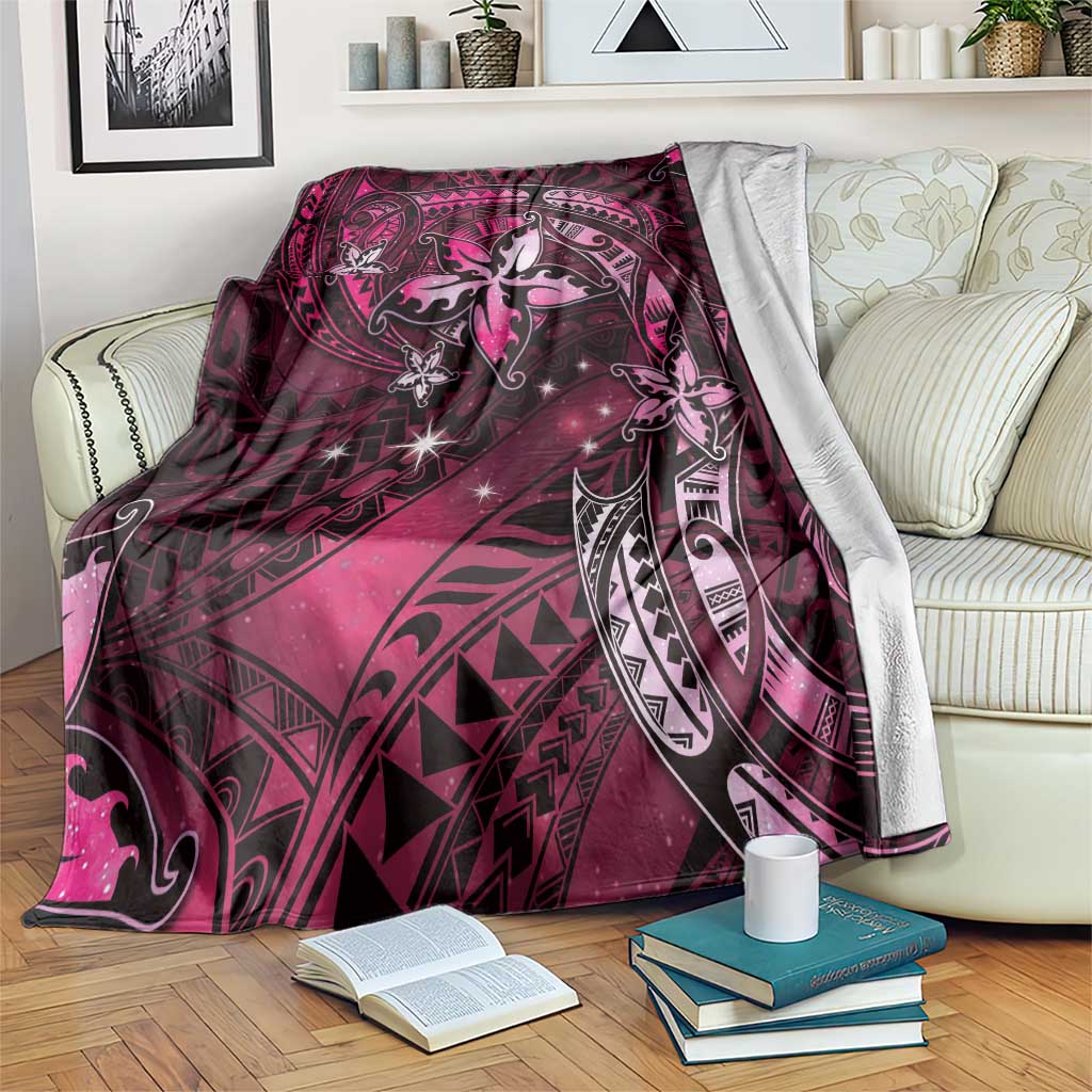 Hawaii Makahiki Season Blanket Floral Tribal Tattoo Pink Galaxy