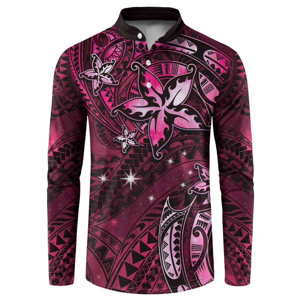 Hawaii Makahiki Season Button Sweatshirt Floral Tribal Tattoo Pink Galaxy LT05 Pink - Polynesian Pride
