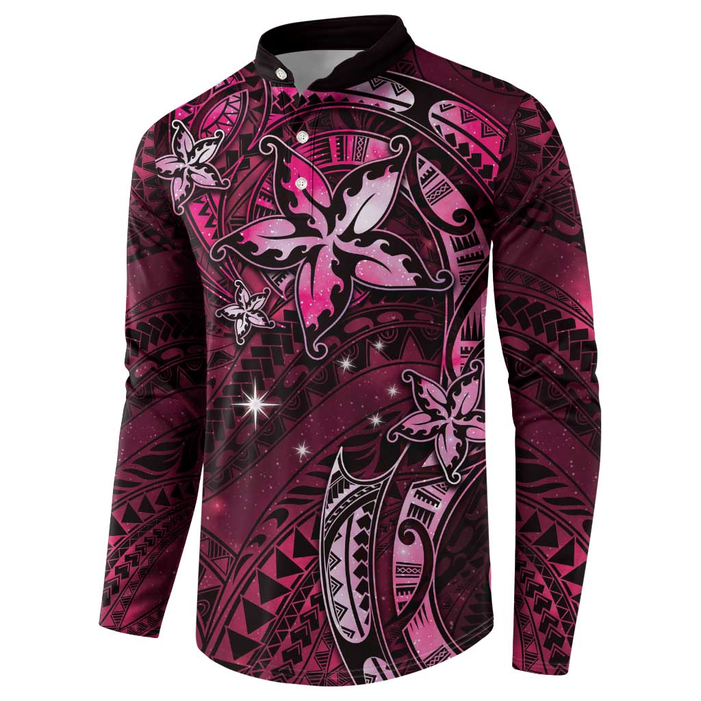 Hawaii Makahiki Season Button Sweatshirt Floral Tribal Tattoo Pink Galaxy LT05 - Polynesian Pride