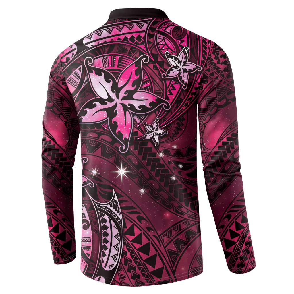Hawaii Makahiki Season Button Sweatshirt Floral Tribal Tattoo Pink Galaxy LT05 - Polynesian Pride