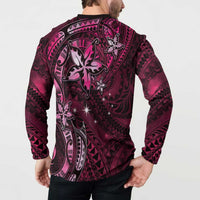Hawaii Makahiki Season Button Sweatshirt Floral Tribal Tattoo Pink Galaxy LT05 - Polynesian Pride