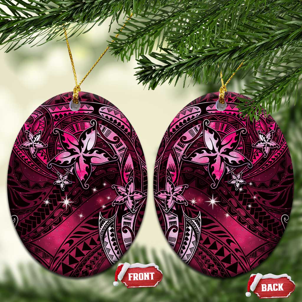 Hawaii Makahiki Season Ceramic Ornament Floral Tribal Tattoo Pink Galaxy LT05 Oval Pink - Polynesian Pride