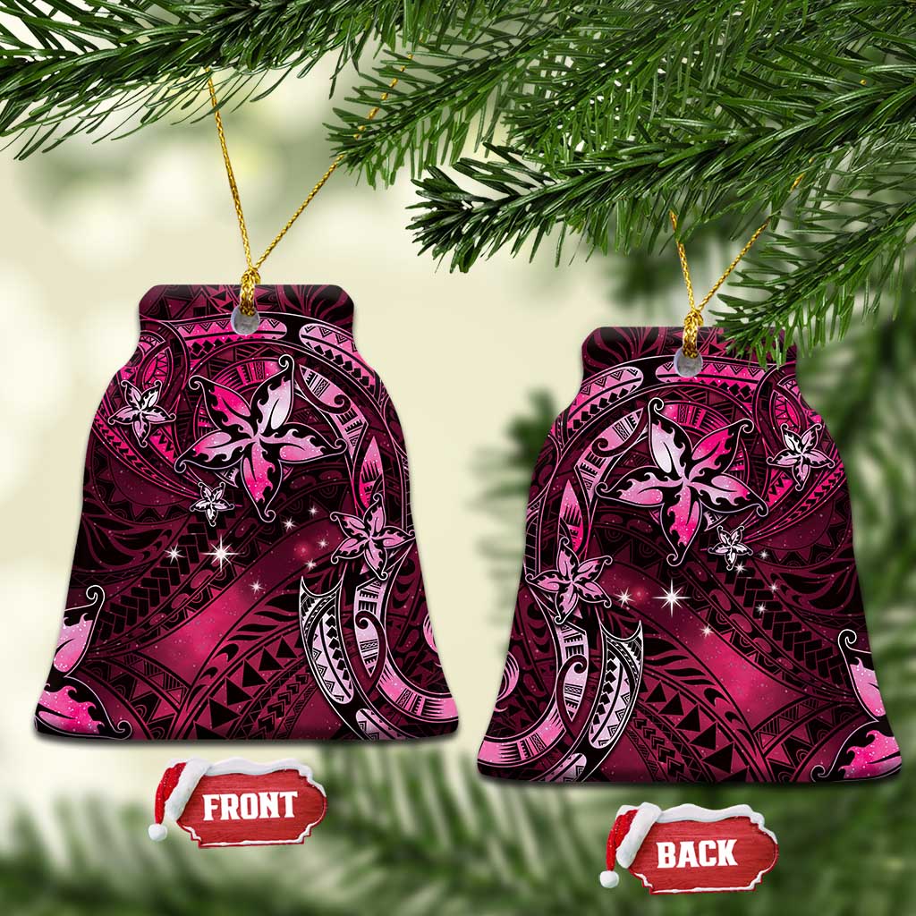 Hawaii Makahiki Season Ceramic Ornament Floral Tribal Tattoo Pink Galaxy LT05 Bell Flake Pink - Polynesian Pride