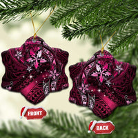 Hawaii Makahiki Season Ceramic Ornament Floral Tribal Tattoo Pink Galaxy LT05 Snow Flake Pink - Polynesian Pride