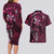 Hawaii Makahiki Season Couples Matching Long Sleeve Bodycon Dress and Hawaiian Shirt Floral Tribal Tattoo Pink Galaxy