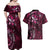 Hawaii Makahiki Season Couples Matching Off Shoulder Maxi Dress and Hawaiian Shirt Floral Tribal Tattoo Pink Galaxy