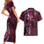 Hawaii Makahiki Season Couples Matching Short Sleeve Bodycon Dress and Hawaiian Shirt Floral Tribal Tattoo Pink Galaxy