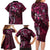 Hawaii Makahiki Season Family Matching Long Sleeve Bodycon Dress and Hawaiian Shirt Floral Tribal Tattoo Pink Galaxy