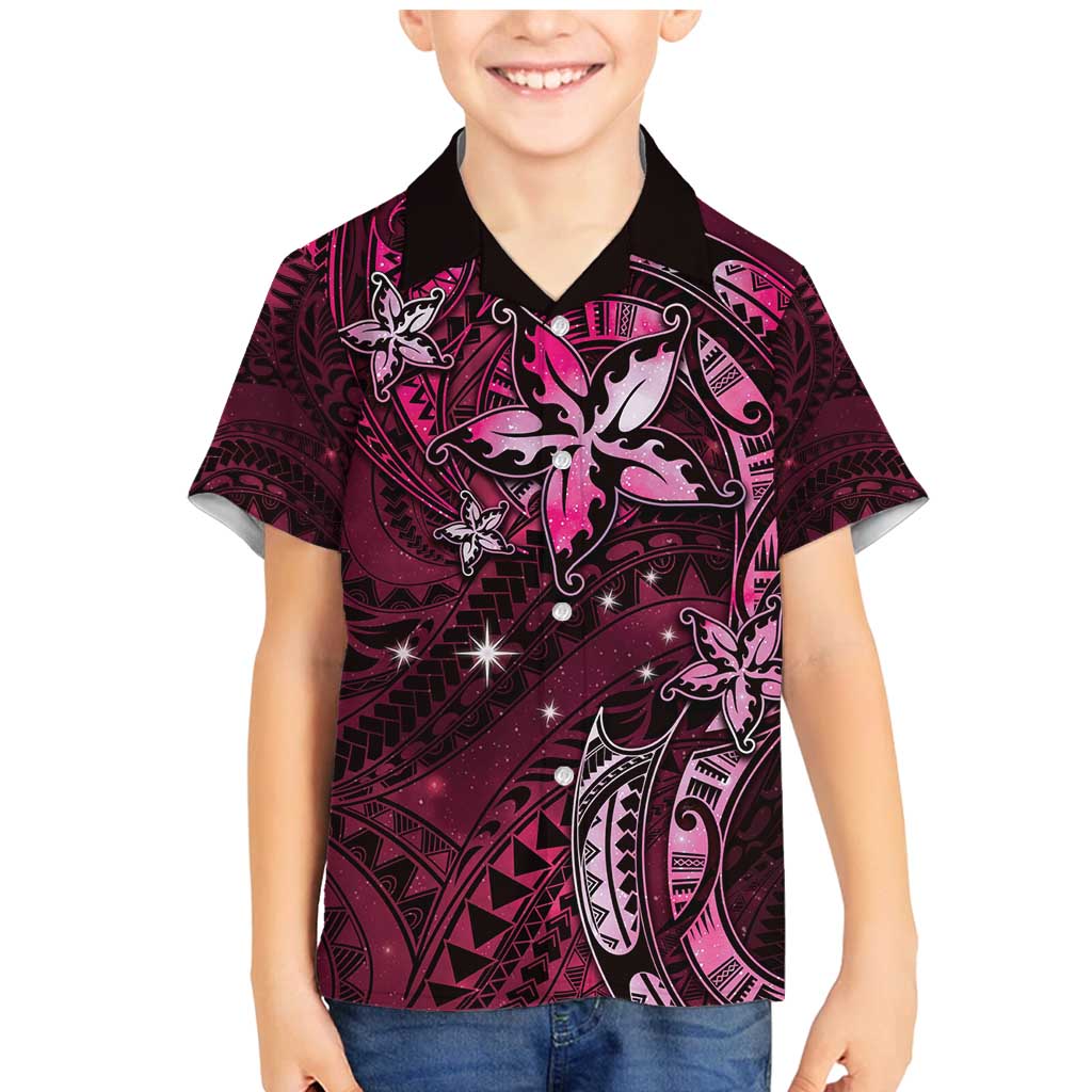 Hawaii Makahiki Season Family Matching Mermaid Dress and Hawaiian Shirt Floral Tribal Tattoo Pink Galaxy