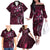 Hawaii Makahiki Season Family Matching Off The Shoulder Long Sleeve Dress and Hawaiian Shirt Floral Tribal Tattoo Pink Galaxy