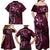 Hawaii Makahiki Season Family Matching Off Shoulder Maxi Dress and Hawaiian Shirt Floral Tribal Tattoo Pink Galaxy