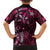 Hawaii Makahiki Season Family Matching Off Shoulder Short Dress and Hawaiian Shirt Floral Tribal Tattoo Pink Galaxy