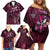 Hawaii Makahiki Season Family Matching Off Shoulder Short Dress and Hawaiian Shirt Floral Tribal Tattoo Pink Galaxy