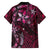 Hawaii Makahiki Season Family Matching Off Shoulder Short Dress and Hawaiian Shirt Floral Tribal Tattoo Pink Galaxy