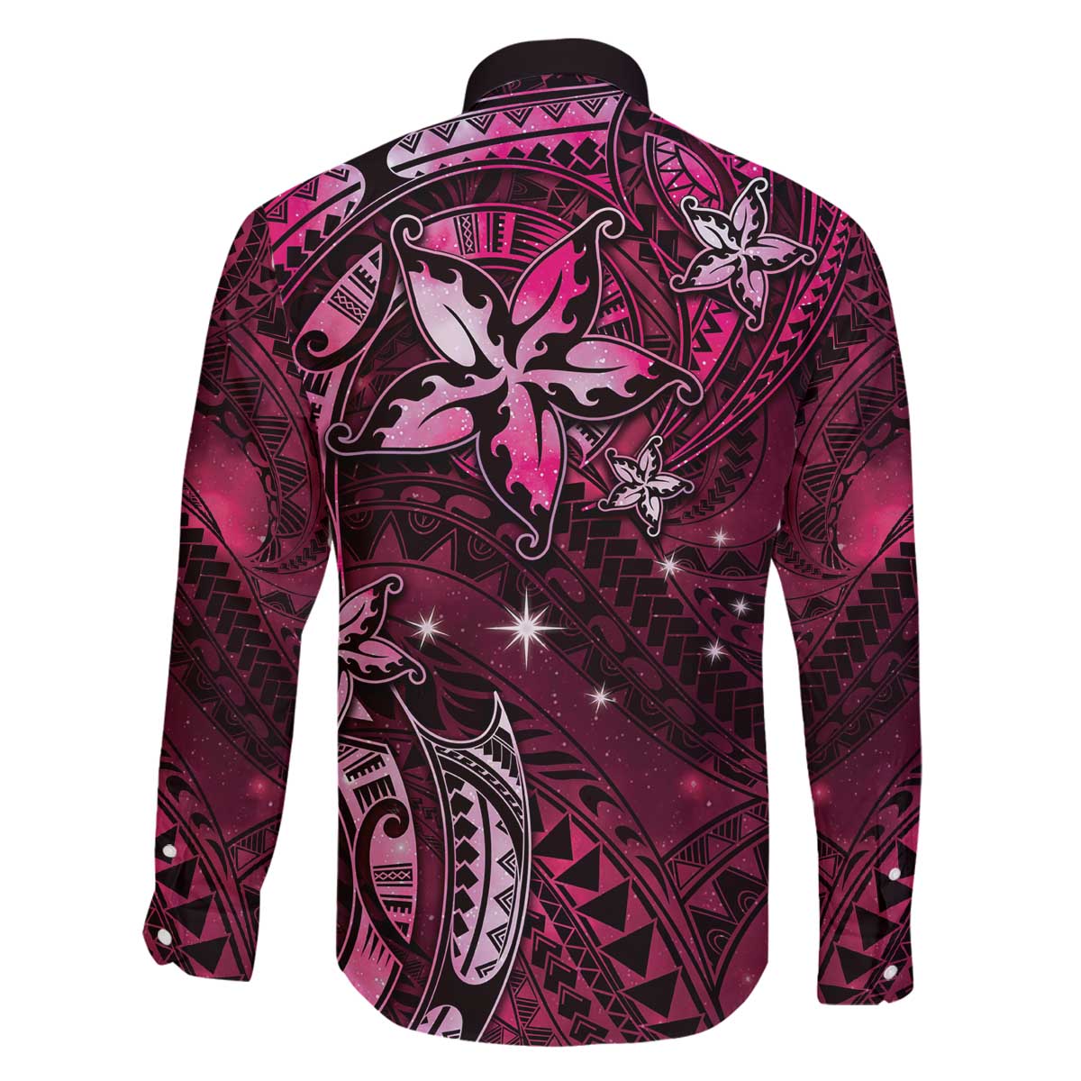 Hawaii Makahiki Season Family Matching Off Shoulder Short Dress and Hawaiian Shirt Floral Tribal Tattoo Pink Galaxy