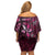 Hawaii Makahiki Season Family Matching Off Shoulder Short Dress and Hawaiian Shirt Floral Tribal Tattoo Pink Galaxy