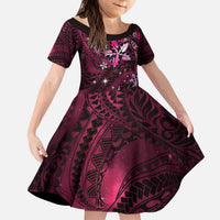 Hawaii Makahiki Season Family Matching Puletasi and Hawaiian Shirt Floral Tribal Tattoo Pink Galaxy