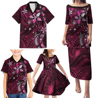 Hawaii Makahiki Season Family Matching Puletasi and Hawaiian Shirt Floral Tribal Tattoo Pink Galaxy