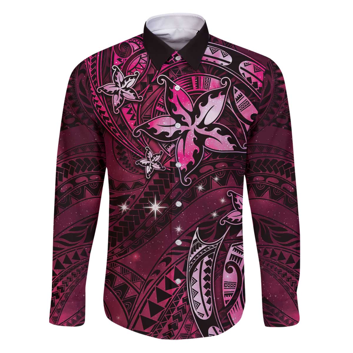 Hawaii Makahiki Season Family Matching Puletasi and Hawaiian Shirt Floral Tribal Tattoo Pink Galaxy
