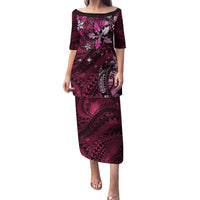 Hawaii Makahiki Season Family Matching Puletasi and Hawaiian Shirt Floral Tribal Tattoo Pink Galaxy