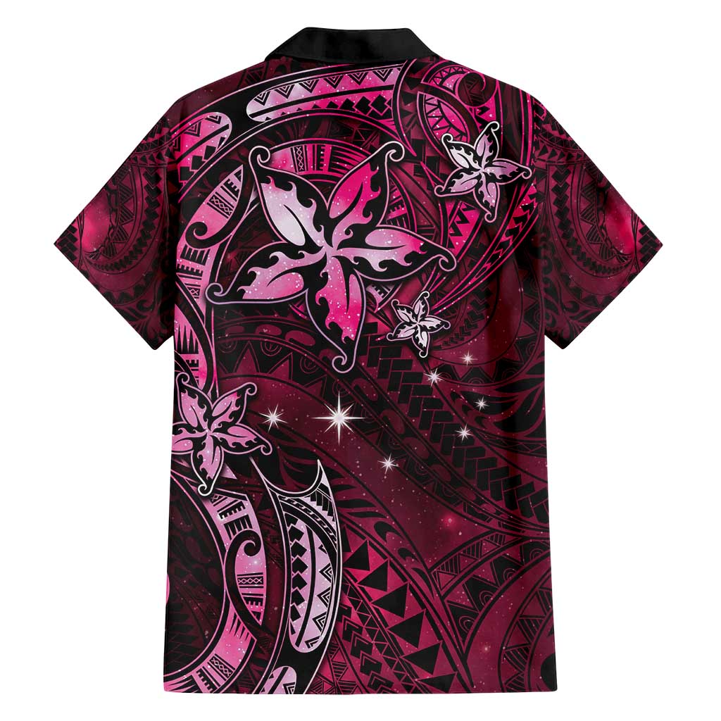 Hawaii Makahiki Season Family Matching Summer Maxi Dress and Hawaiian Shirt Floral Tribal Tattoo Pink Galaxy
