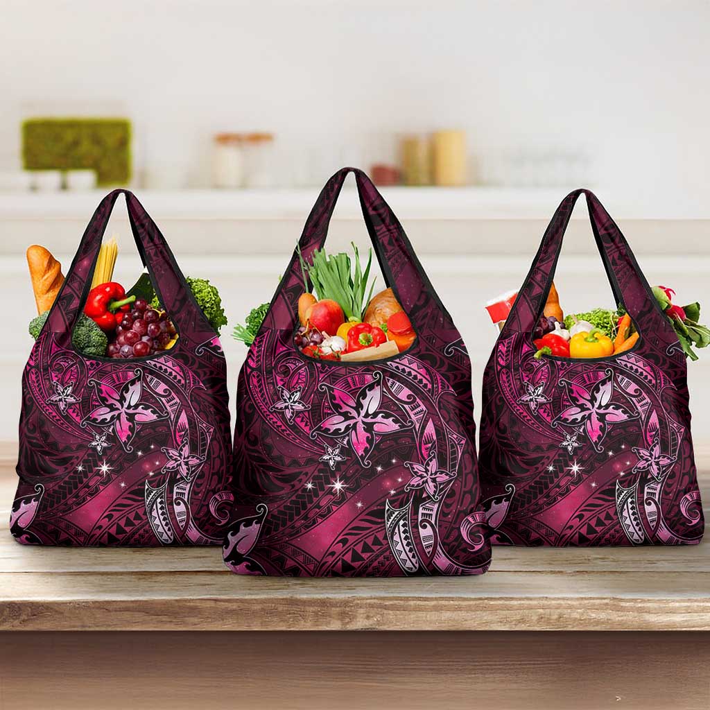 Hawaii Makahiki Season Grocery Bag Floral Tribal Tattoo Pink Galaxy LT05 3-pack One Size Pink - Polynesian Pride