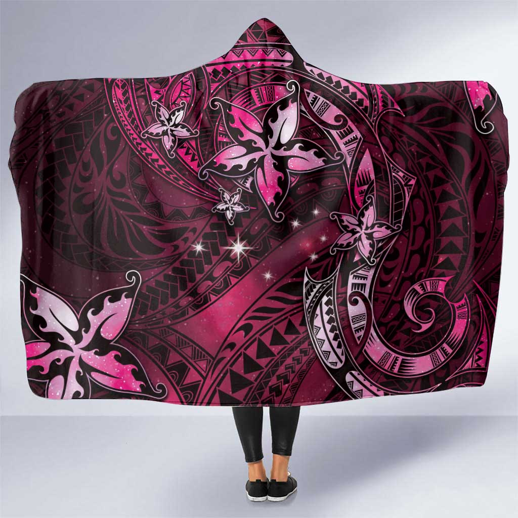 Hawaii Makahiki Season Hooded Blanket Floral Tribal Tattoo Pink Galaxy