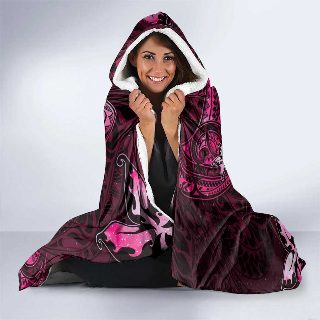 Hawaii Makahiki Season Hooded Blanket Floral Tribal Tattoo Pink Galaxy LT05 - Polynesian Pride