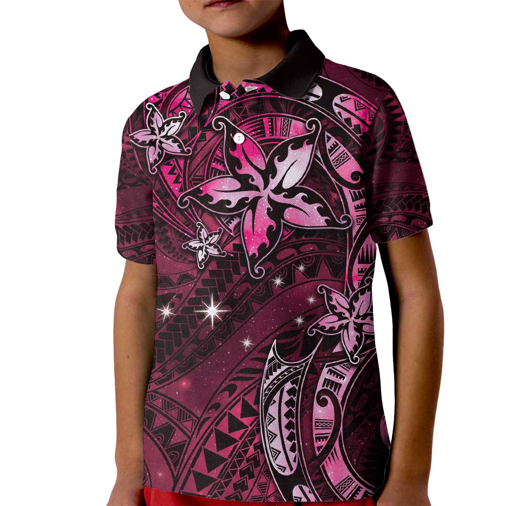 Hawaii Makahiki Season Kid Polo Shirt Floral Tribal Tattoo Pink Galaxy