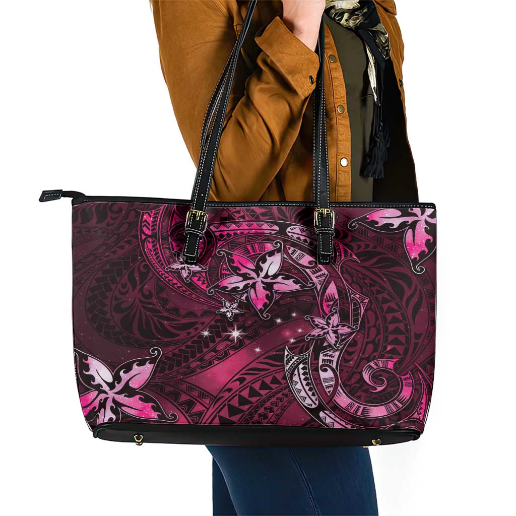 Hawaii Makahiki Season Leather Tote Bag Floral Tribal Tattoo Pink Galaxy LT05 - Polynesian Pride