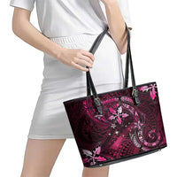 Hawaii Makahiki Season Leather Tote Bag Floral Tribal Tattoo Pink Galaxy LT05 - Polynesian Pride