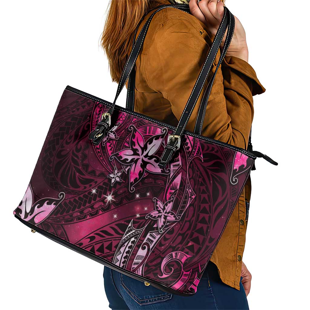 Hawaii Makahiki Season Leather Tote Bag Floral Tribal Tattoo Pink Galaxy LT05 - Polynesian Pride