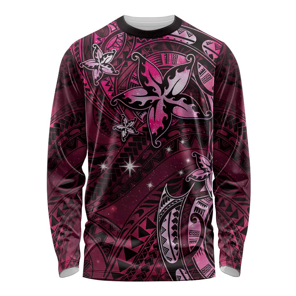 Hawaii Makahiki Season Long Sleeve Shirt Floral Tribal Tattoo Pink Galaxy