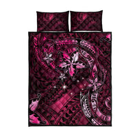 Hawaii Makahiki Season Quilt Bed Set Floral Tribal Tattoo Pink Galaxy