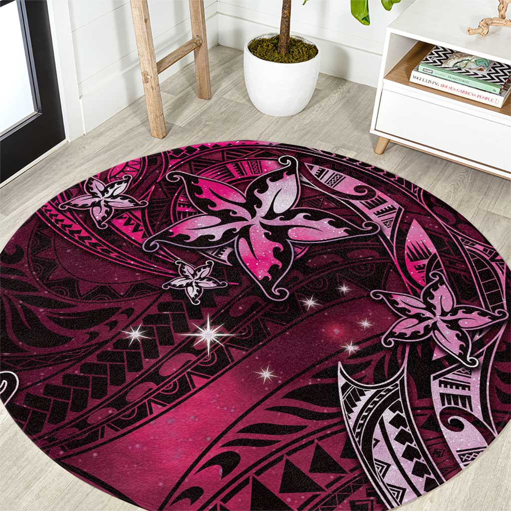 Hawaii Makahiki Season Round Carpet Floral Tribal Tattoo Pink Galaxy