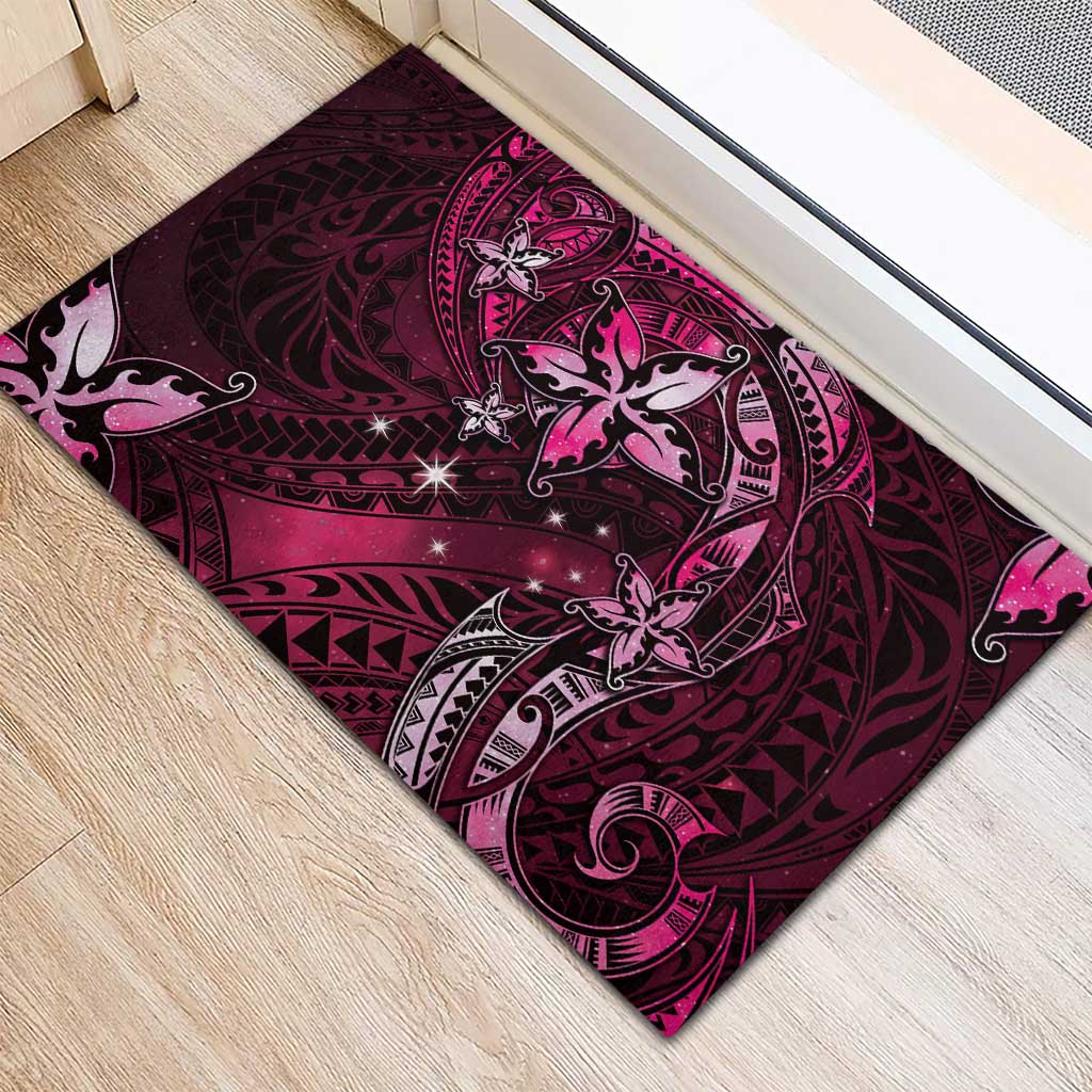 Hawaii Makahiki Season Rubber Doormat Floral Tribal Tattoo Pink Galaxy LT05 - Polynesian Pride