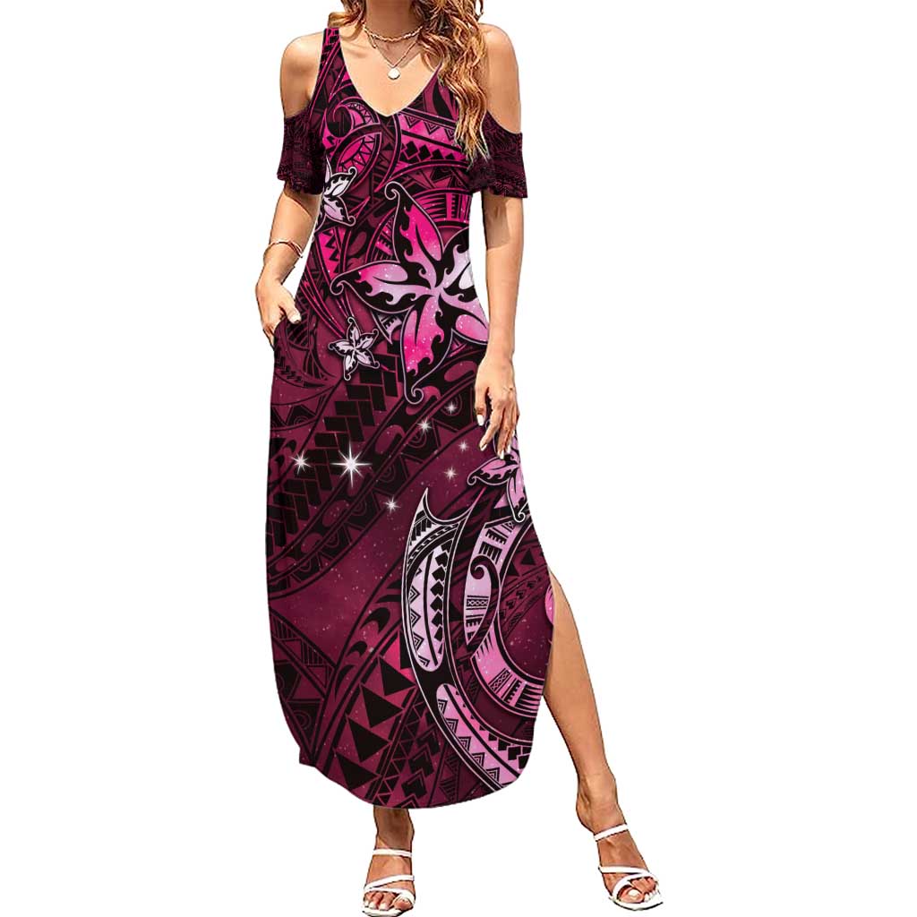Hawaii Makahiki Season Summer Maxi Dress Floral Tribal Tattoo Pink Galaxy LT05 Women Pink - Polynesian Pride