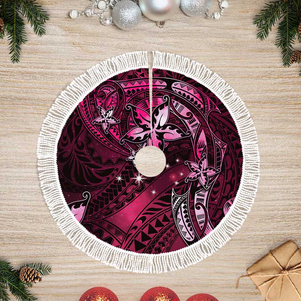 Hawaii Makahiki Season Tree Skirt Floral Tribal Tattoo Pink Galaxy