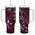 Hawaii Makahiki Season Tumbler With Handle Floral Tribal Tattoo Pink Galaxy