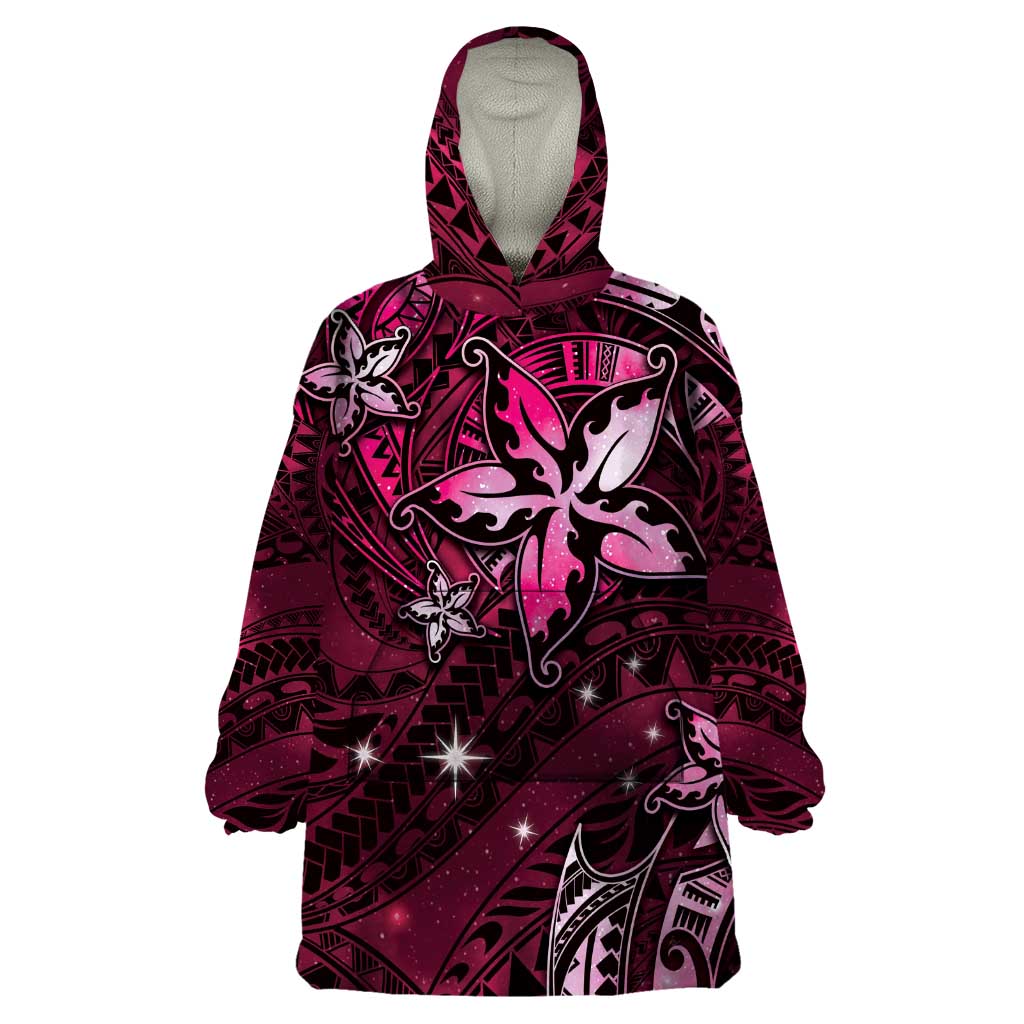 Hawaii Makahiki Season Wearable Blanket Hoodie Floral Tribal Tattoo Pink Galaxy