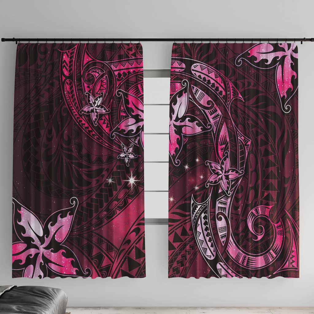 Hawaii Makahiki Season Window Curtain Floral Tribal Tattoo Pink Galaxy LT05 With Hooks Pink - Polynesian Pride