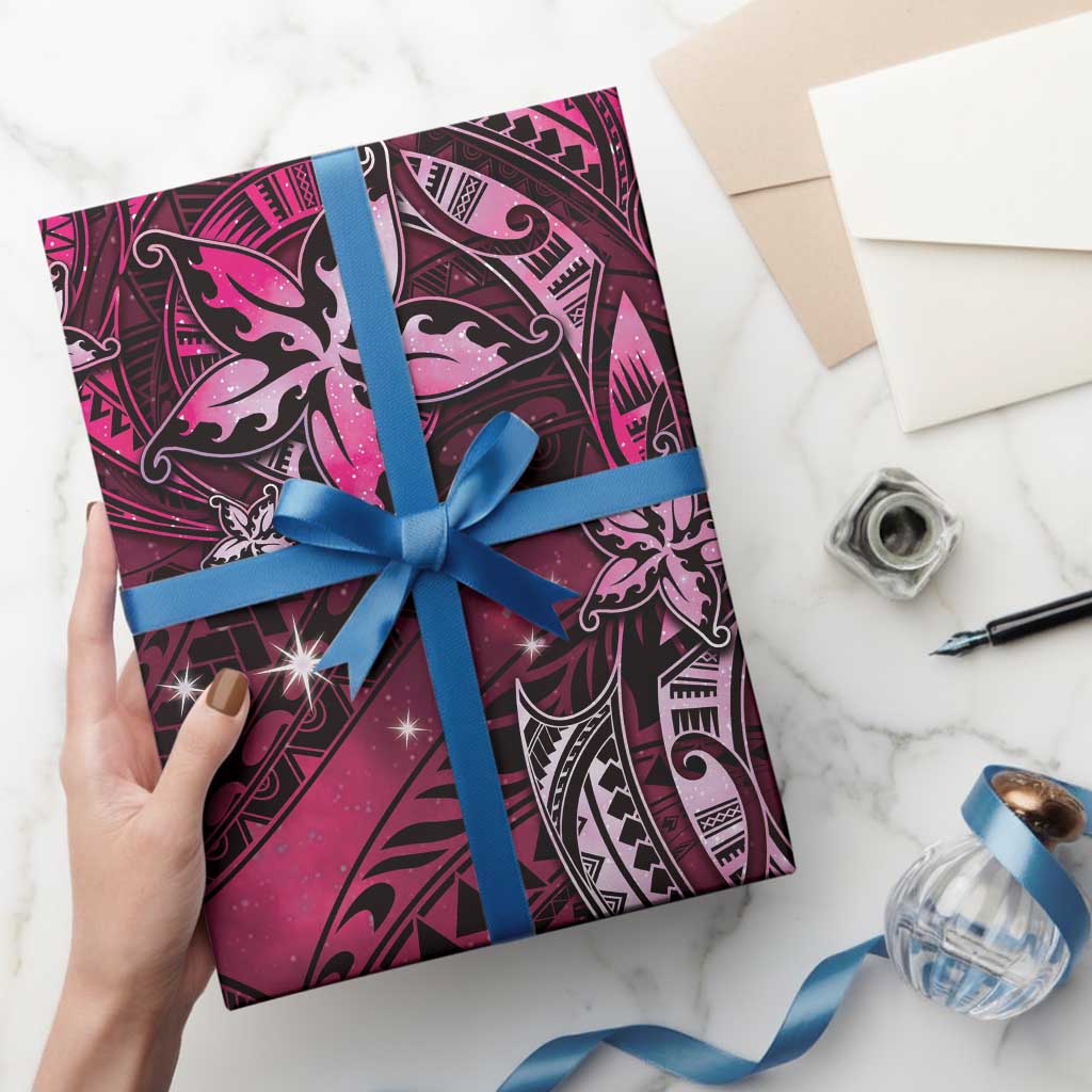 Hawaii Makahiki Season Wrapping Paper Floral Tribal Tattoo Pink Galaxy LT05 - Polynesian Pride