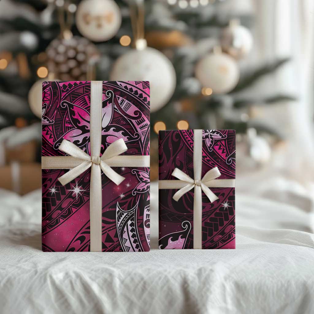 Hawaii Makahiki Season Wrapping Paper Floral Tribal Tattoo Pink Galaxy LT05 - Polynesian Pride