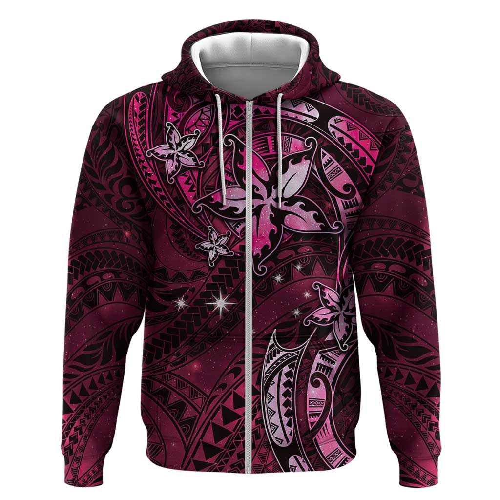 Hawaii Makahiki Season Zip Hoodie Floral Tribal Tattoo Pink Galaxy